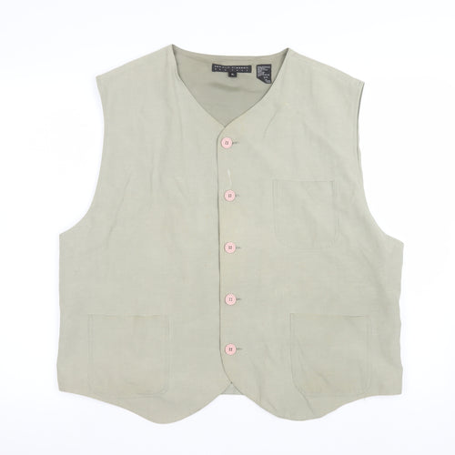Arnold Zimberg Women Beige Silk Linen Waistcoat XL Classic Style