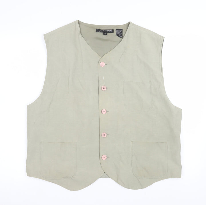 Arnold Zimberg Women Beige Silk Linen Waistcoat XL Classic Style