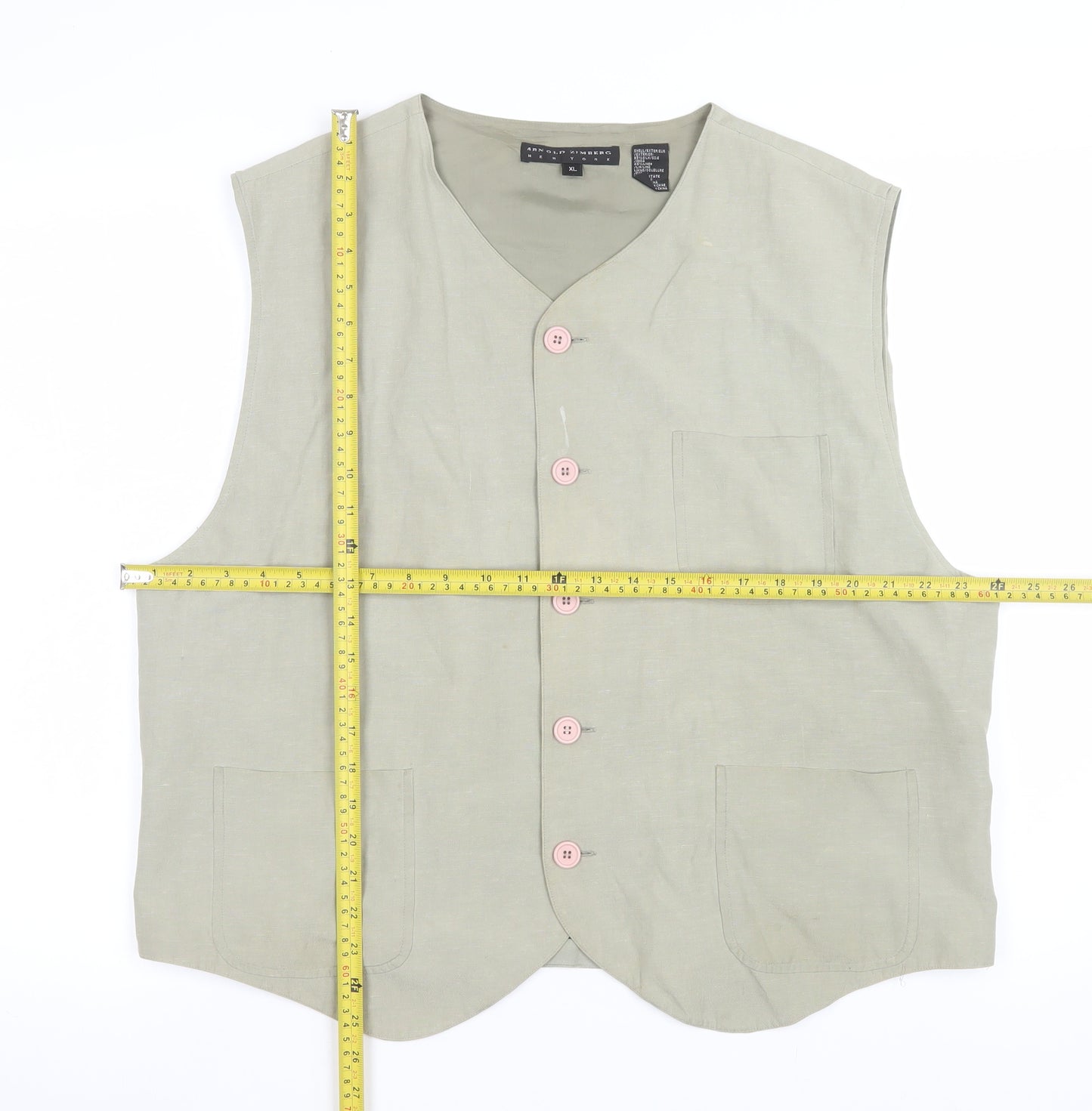 Arnold Zimberg Women Beige Silk Linen Waistcoat XL Classic Style