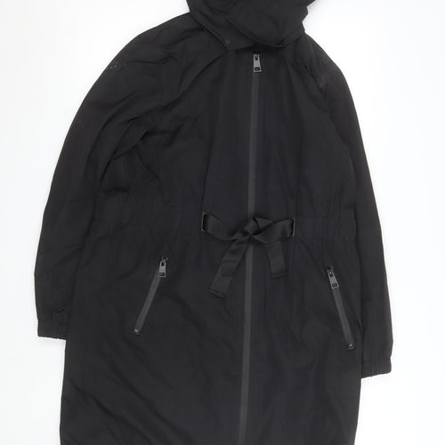 F&F Women’s Black Hooded Belted Parka Coat Size 8