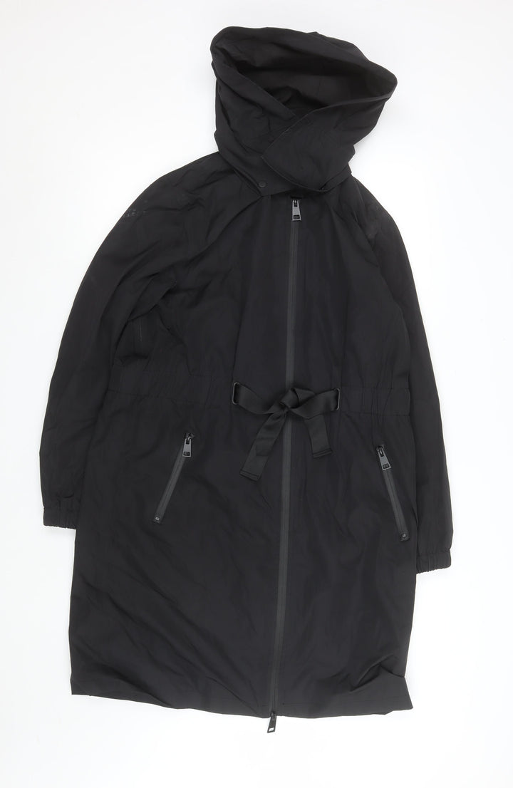 F&F Women’s Black Hooded Belted Parka Coat Size 8
