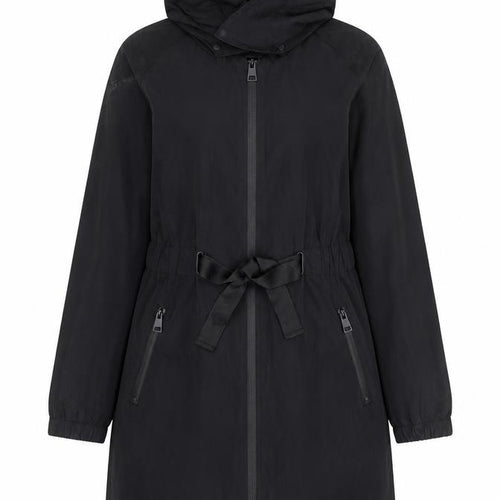 F&F Women’s Black Hooded Belted Parka Coat Size 8