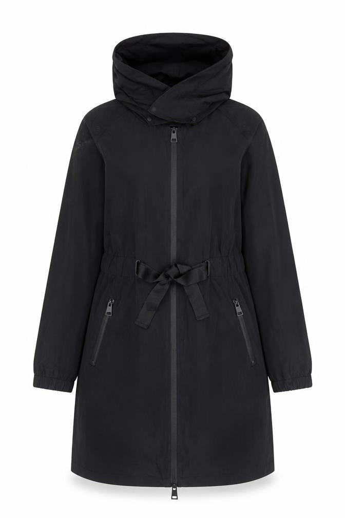 F&F Women’s Black Hooded Belted Parka Coat Size 8