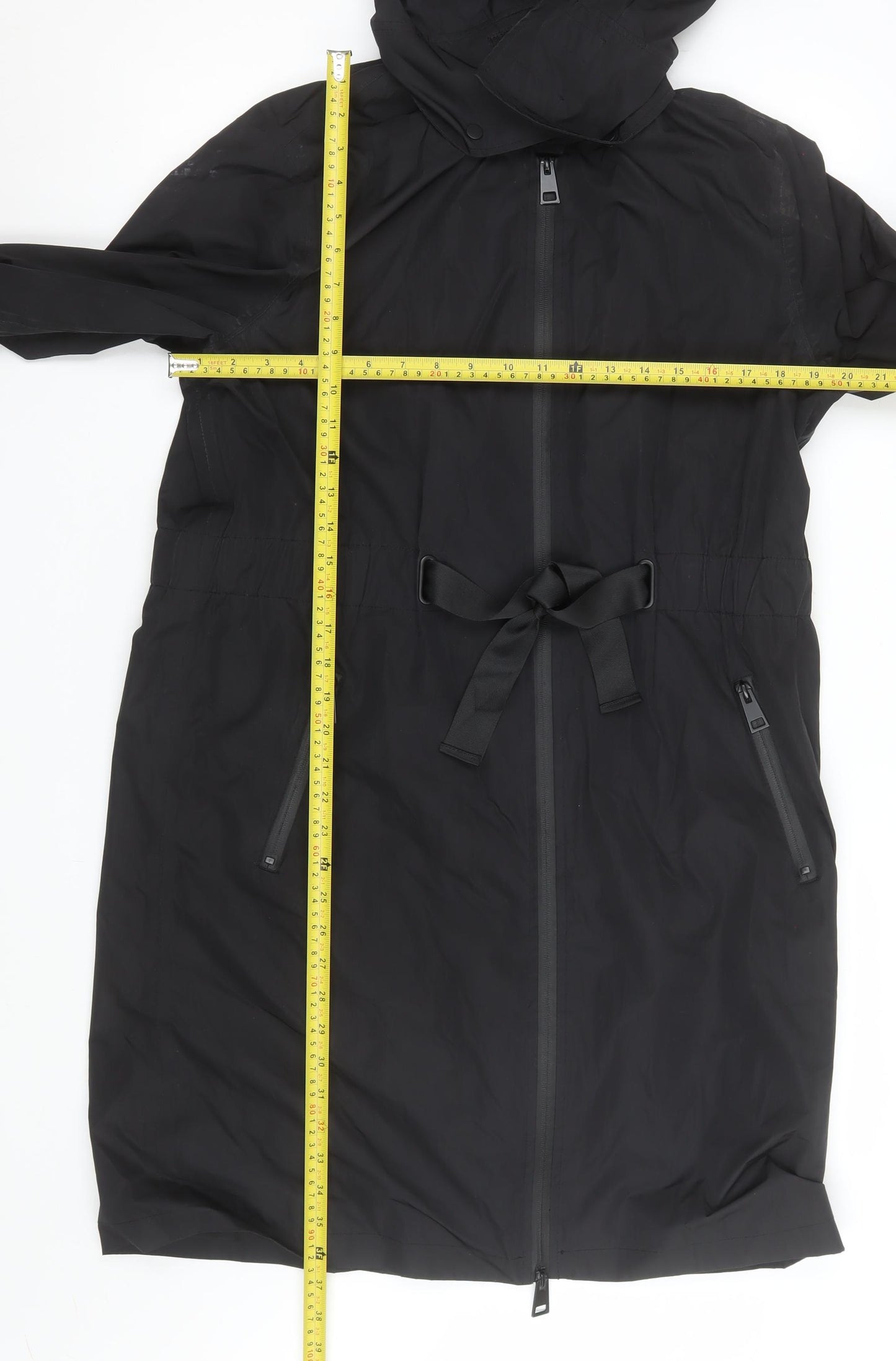 F&F Women’s Black Hooded Belted Parka Coat Size 8