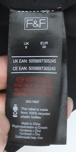 F&F Women’s Black Hooded Belted Parka Coat Size 8