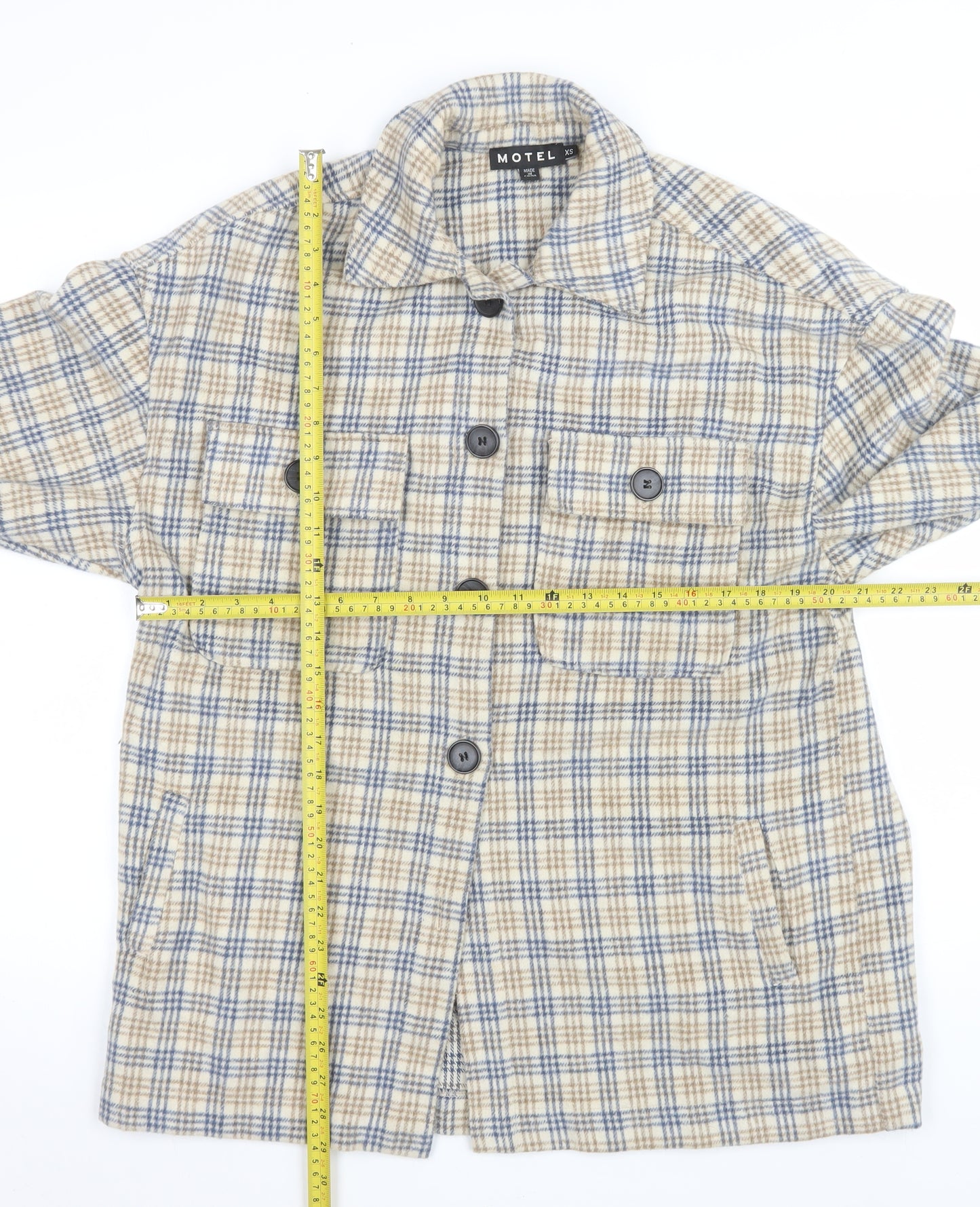 Motel Unisex Beige Check Flannel Button Jacket XS