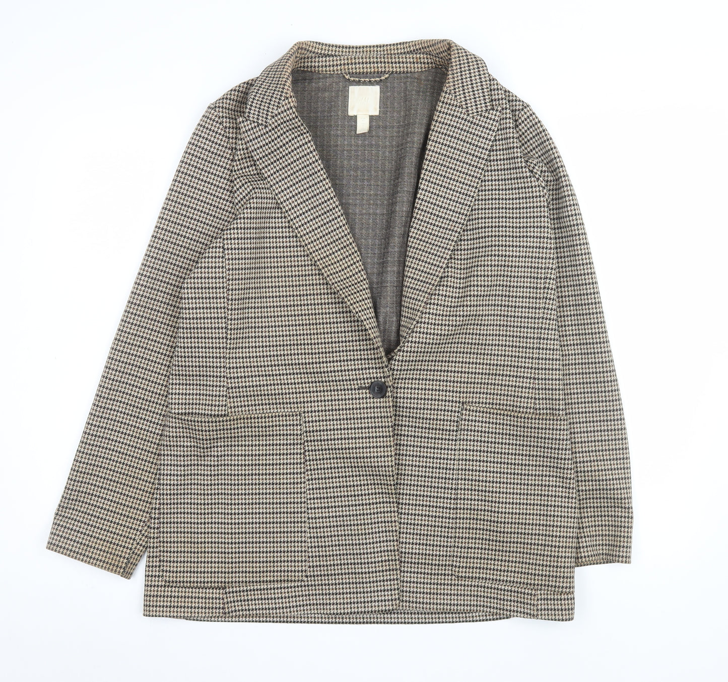 H&M Women’s Brown Houndstooth Blazer UK 14 Regular Fit Jacket