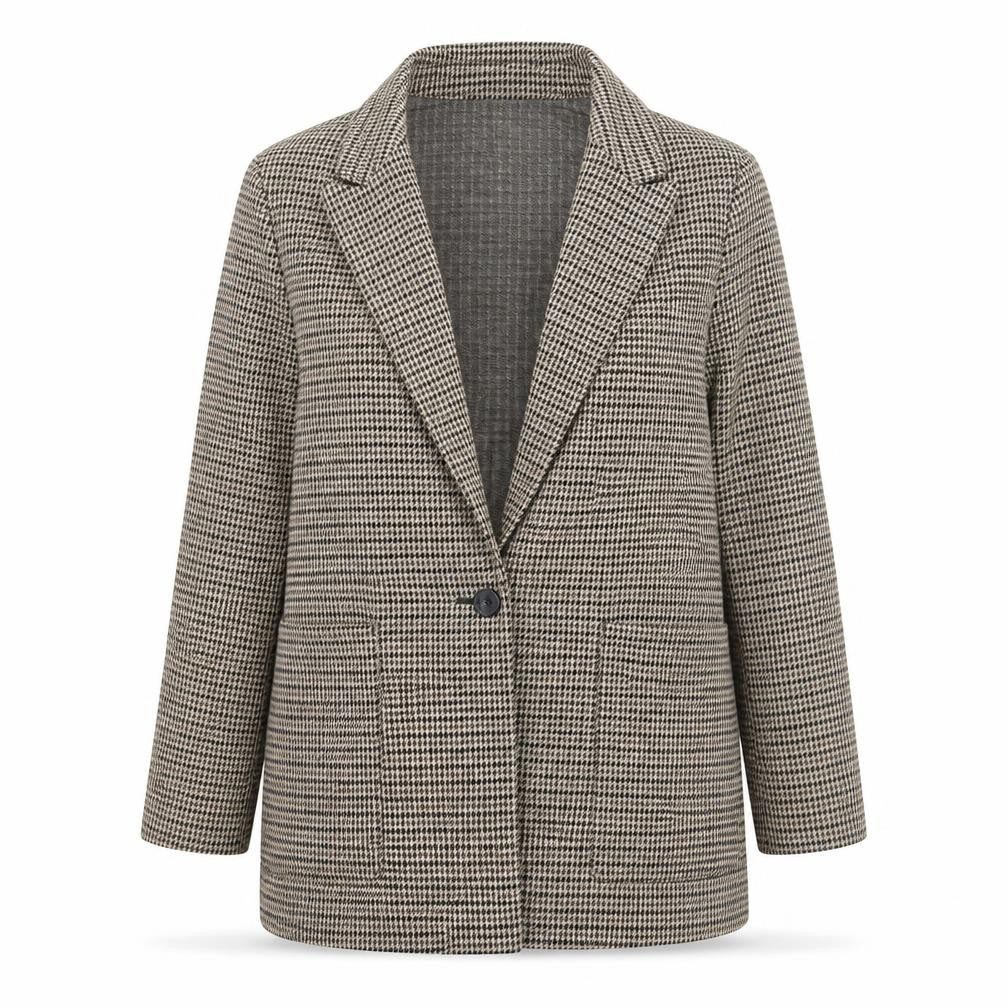 Front view of H&M Women’s Brown Houndstooth Blazer UK 14 Regular Fit Jacket