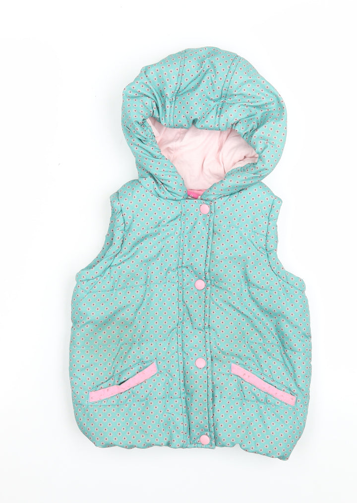 John Lewis Girls Green Floral Hooded Puffer Waistcoat Age 6 Years