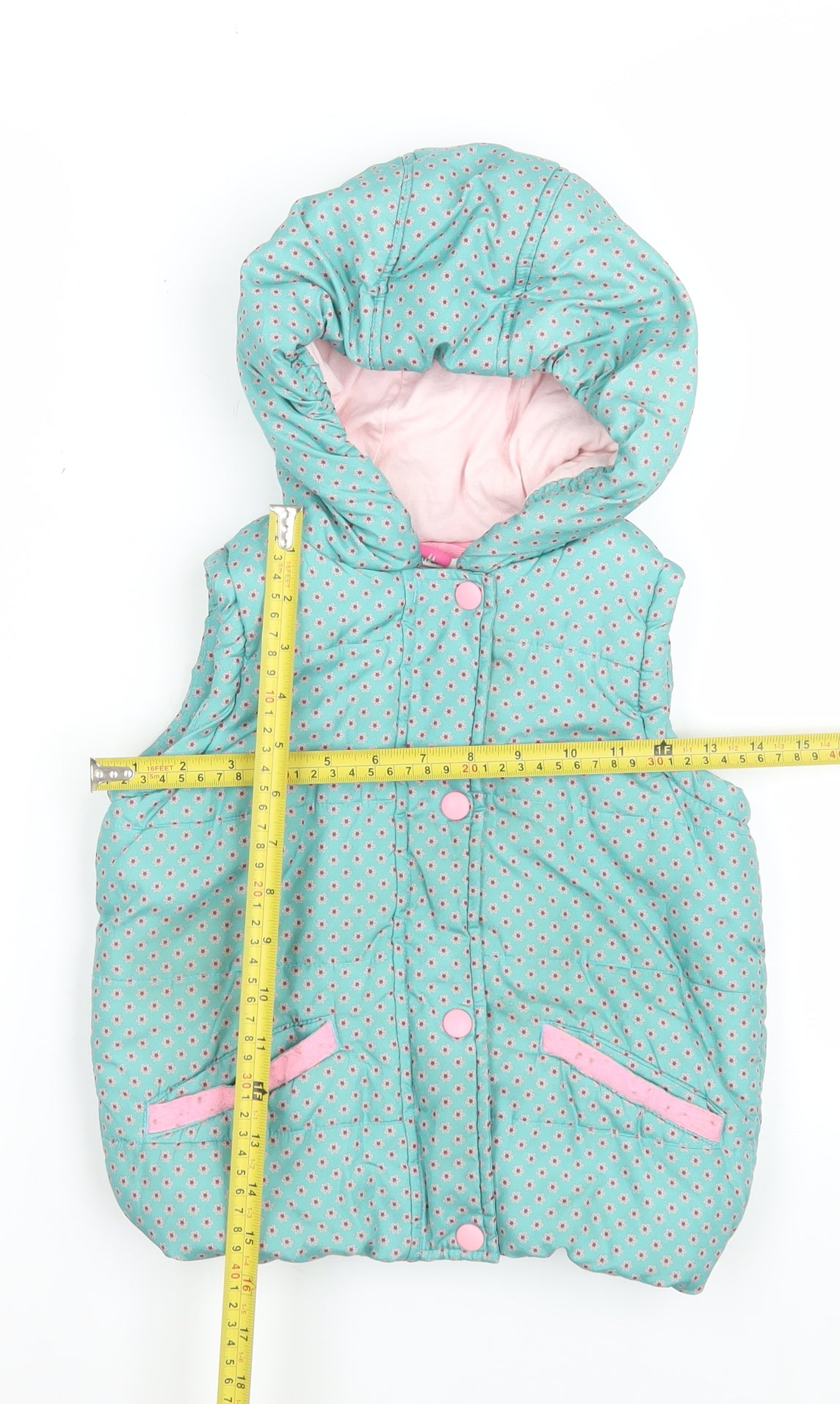 John Lewis Girls Green Floral Hooded Puffer Waistcoat Age 6 Years