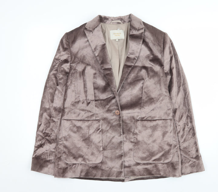 Modern Rarity Womens Brown Velvet Blazer Size 10 Single Breasted