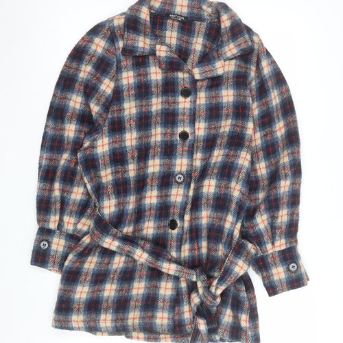 Nasty Gal Women's Blue Check Belted Flannel Jacket Size 8