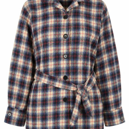 Nasty Gal Women's Blue Check Belted Flannel Jacket Size 8