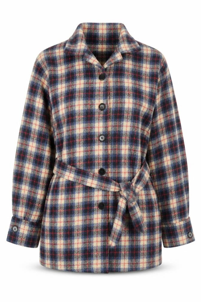 Nasty Gal Women's Blue Check Belted Flannel Jacket Size 8