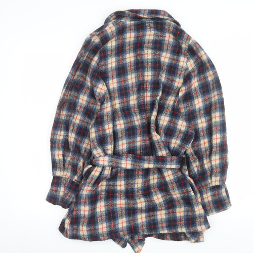 Nasty Gal Women's Blue Check Belted Flannel Jacket Size 8
