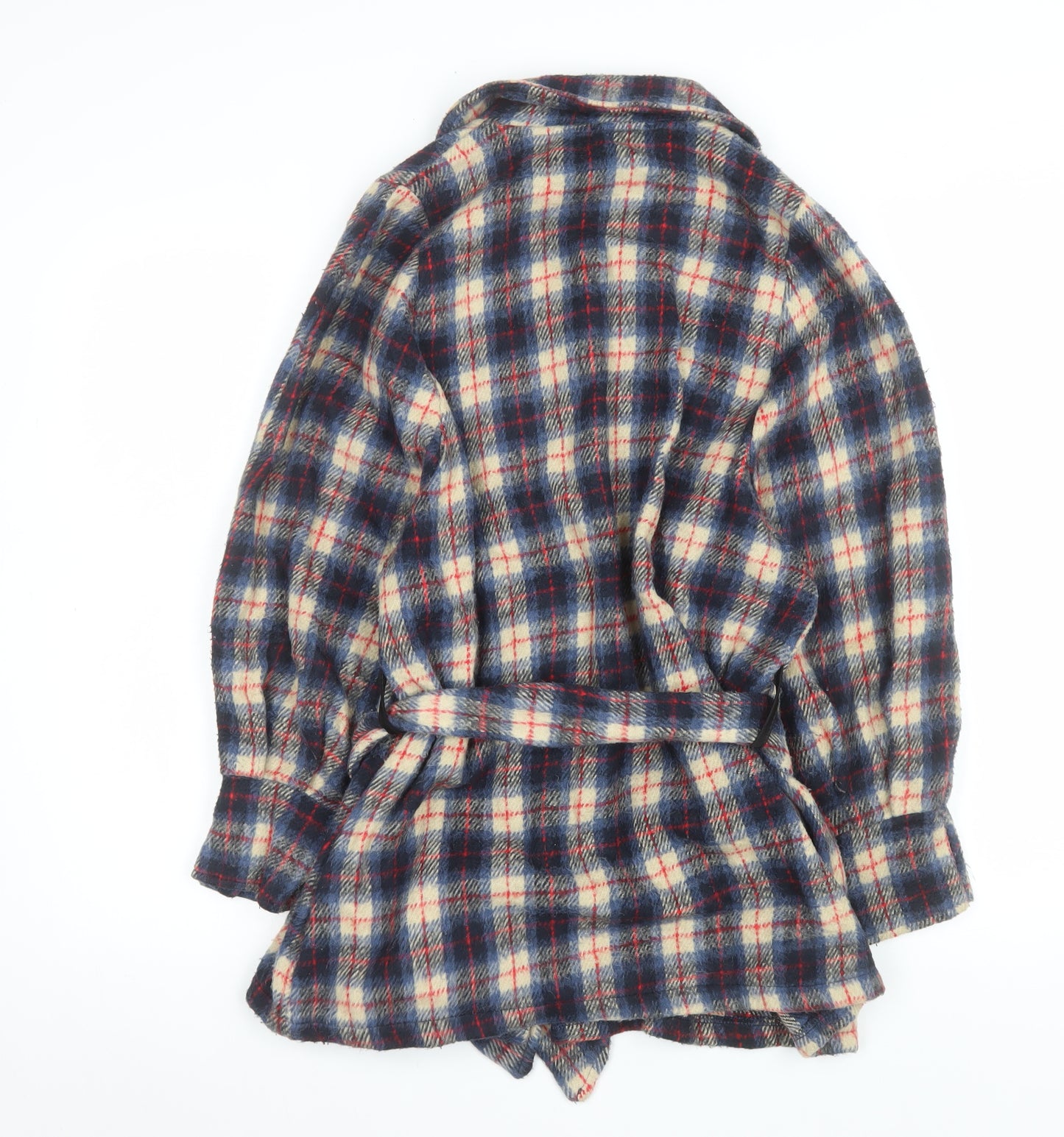 Nasty Gal Women's Blue Check Belted Flannel Jacket Size 8