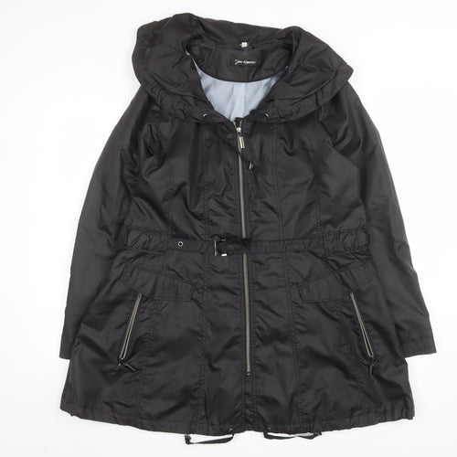 Jan Kuiperus Womens Black Size 12 Hooded Belted Parka Coat