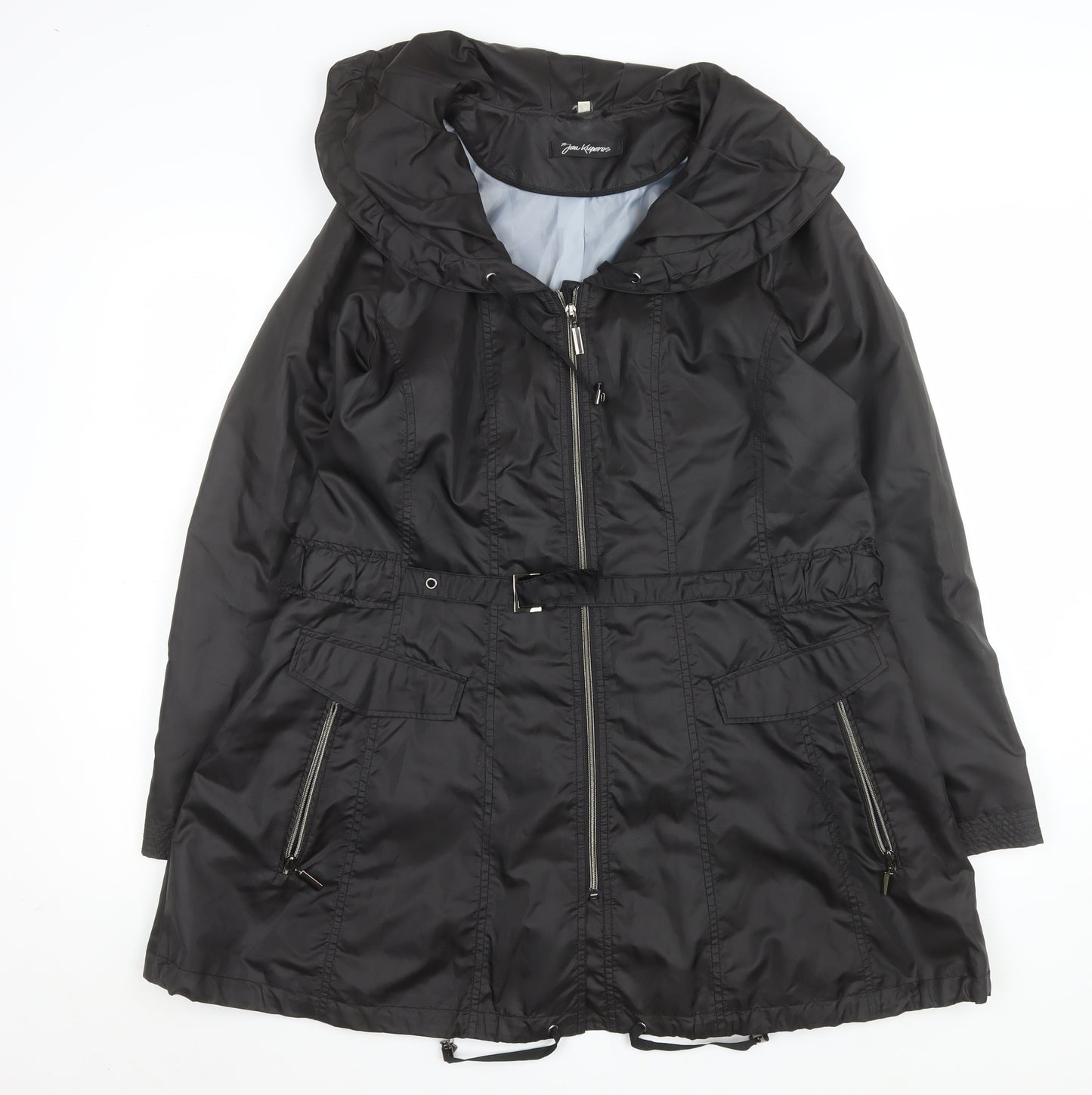 Jan Kuiperus Womens Black Size 12 Hooded Belted Parka Coat