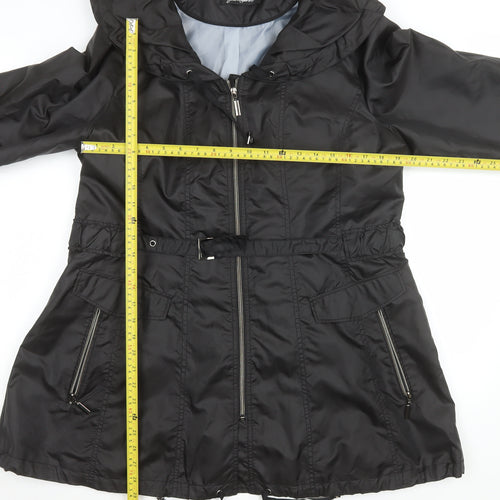 Jan Kuiperus Womens Black Size 12 Hooded Belted Parka Coat
