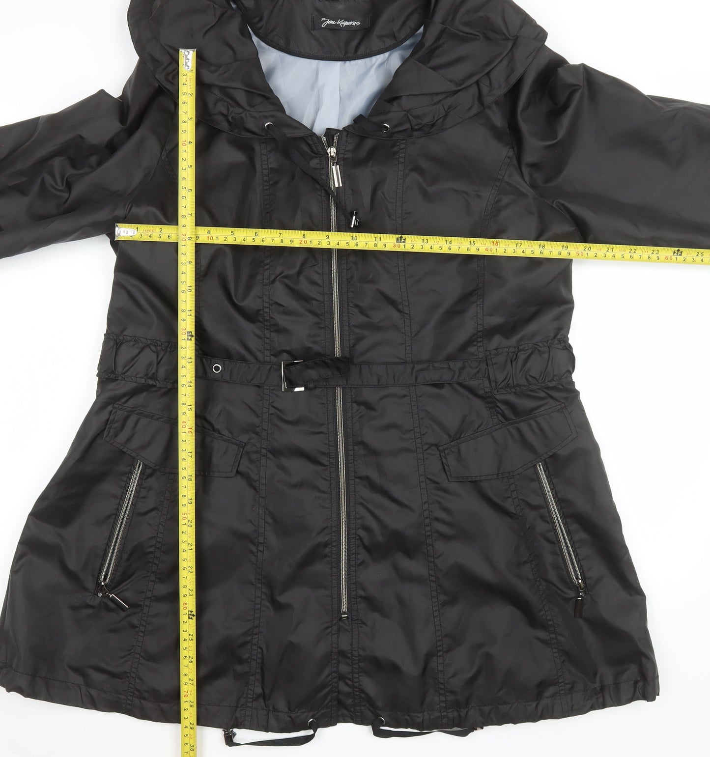 Jan Kuiperus Womens Black Size 12 Hooded Belted Parka Coat