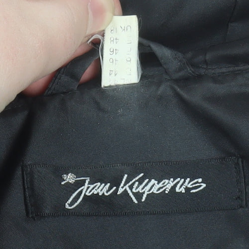 Jan Kuiperus Womens Black Size 12 Hooded Belted Parka Coat