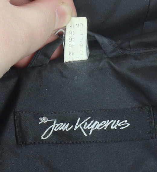 Jan Kuiperus Womens Black Size 12 Hooded Belted Parka Coat