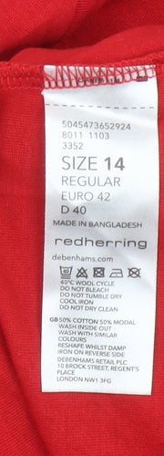 Red Herring Women's Red Size 14 Basic Short Sleeve Cotton Modal T-Shirt