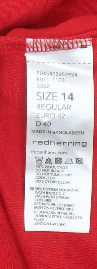 Red Herring Women's Red Size 14 Basic Short Sleeve Cotton Modal T-Shirt