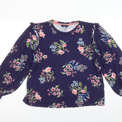 Joules Womens Blue Floral Ruffle Long Sleeve Tunic Blouse Size 10