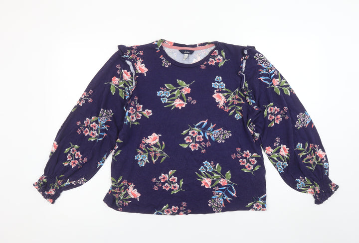 Joules Womens Blue Floral Ruffle Long Sleeve Tunic Blouse Size 10