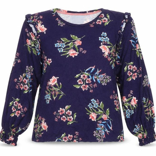 Joules Womens Blue Floral Ruffle Long Sleeve Tunic Blouse Size 10