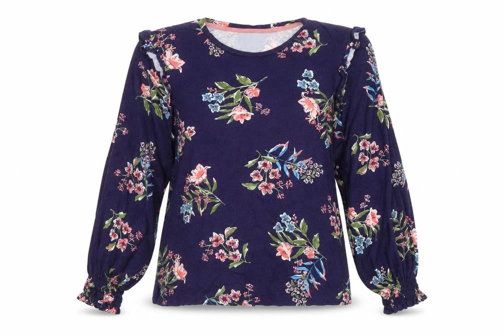 Joules Womens Blue Floral Ruffle Long Sleeve Tunic Blouse Size 10