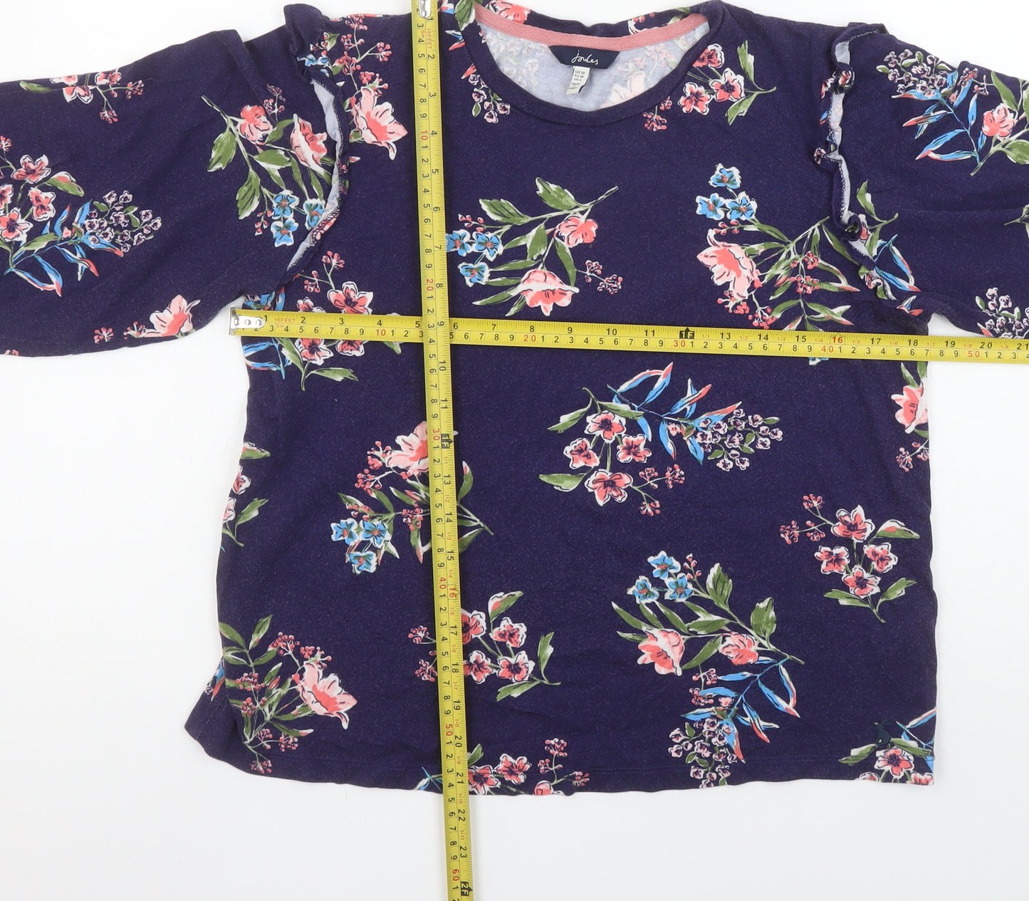 Joules Womens Blue Floral Ruffle Long Sleeve Tunic Blouse Size 10