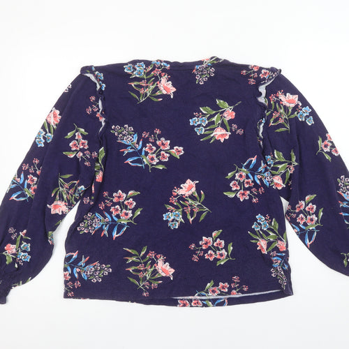 Joules Womens Blue Floral Ruffle Long Sleeve Tunic Blouse Size 10