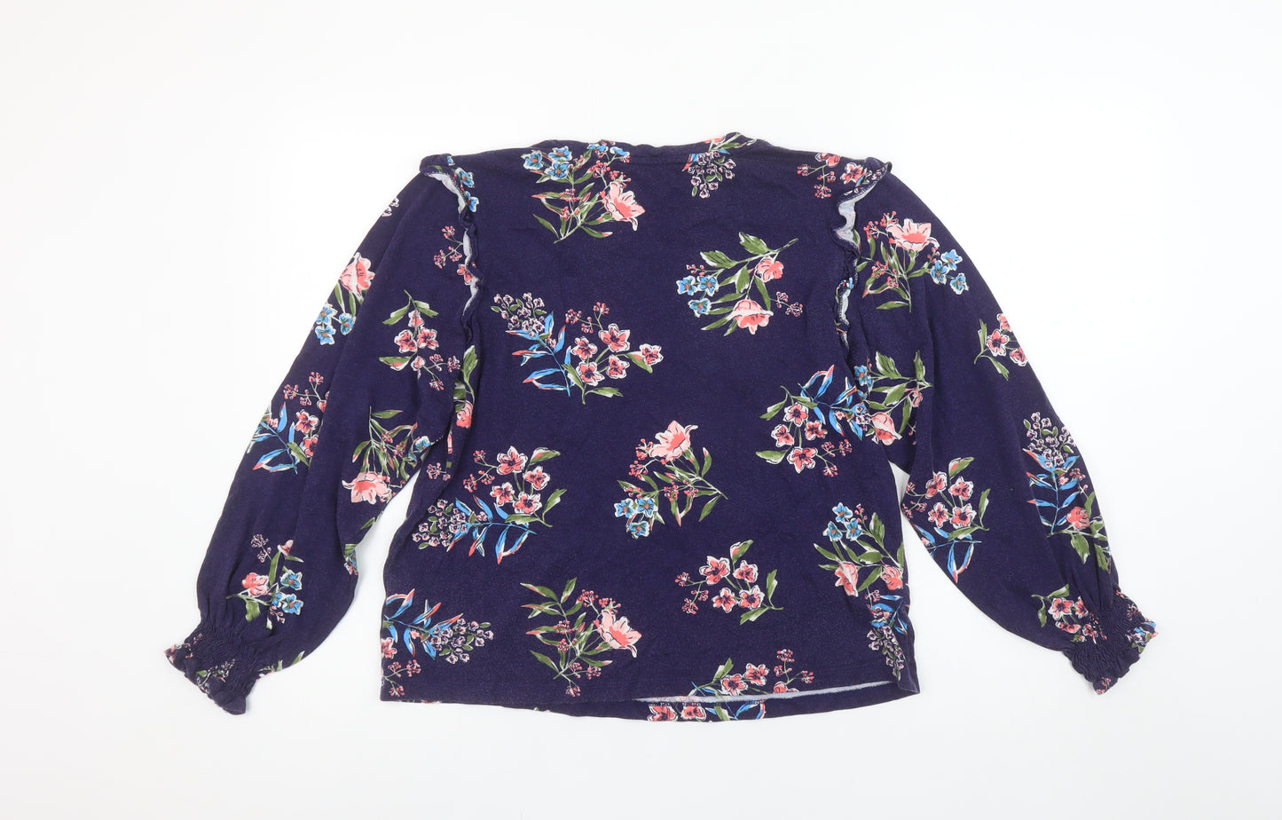Joules Womens Blue Floral Ruffle Long Sleeve Tunic Blouse Size 10