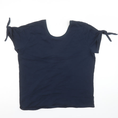 Marks and Spencer Womens Navy Blue Short Sleeve Bow Tie Cotton Top UK 12