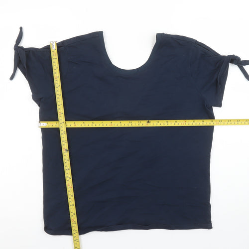 Marks and Spencer Womens Navy Blue Short Sleeve Bow Tie Cotton Top UK 12