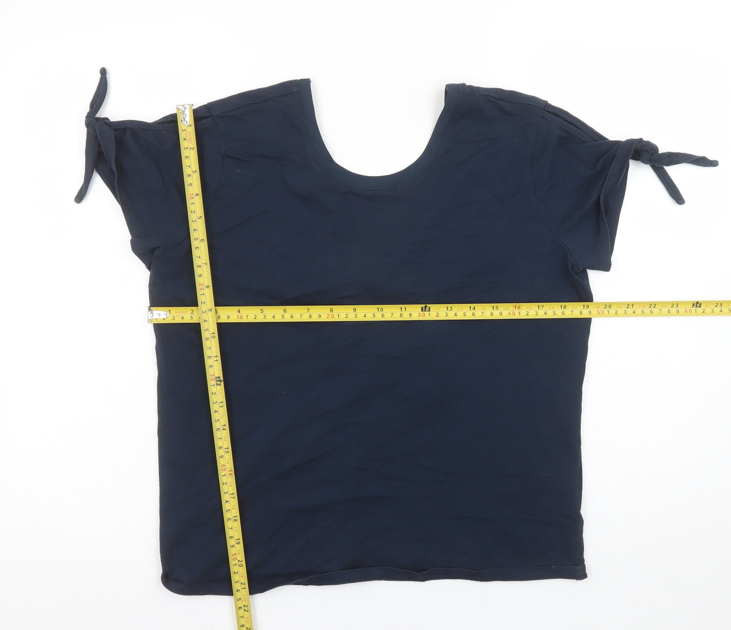 Marks and Spencer Womens Navy Blue Short Sleeve Bow Tie Cotton Top UK 12