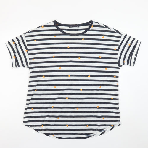 Marks and Spencer Womens Blue Striped Heart Print Short Sleeve T-Shirt Size 16