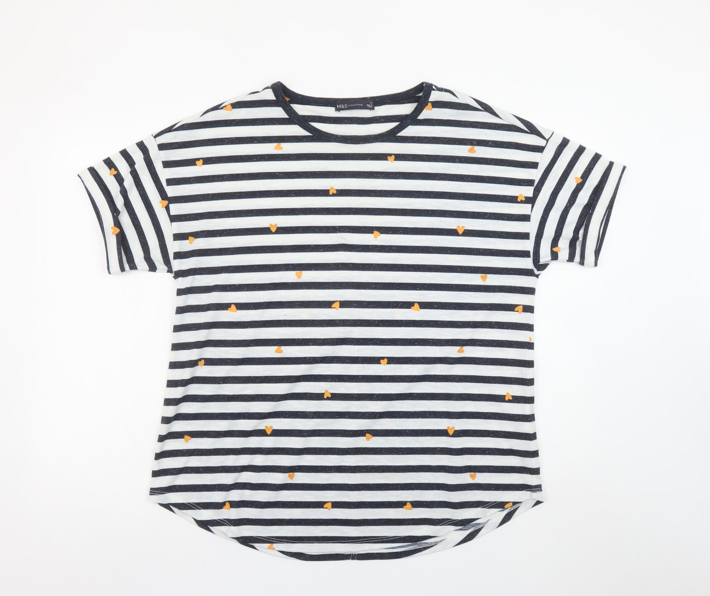 Marks and Spencer Womens Blue Striped Heart Print Short Sleeve T-Shirt Size 16