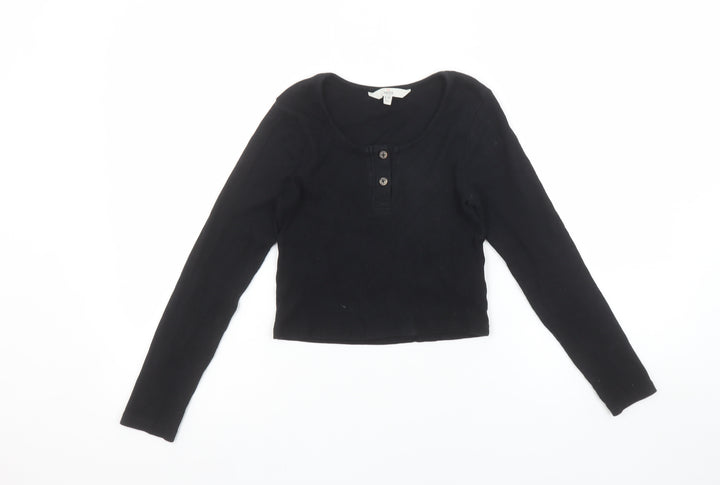 Miss E-Vie Girls Black Long Sleeve Cropped Button T-Shirt 9-10 Years