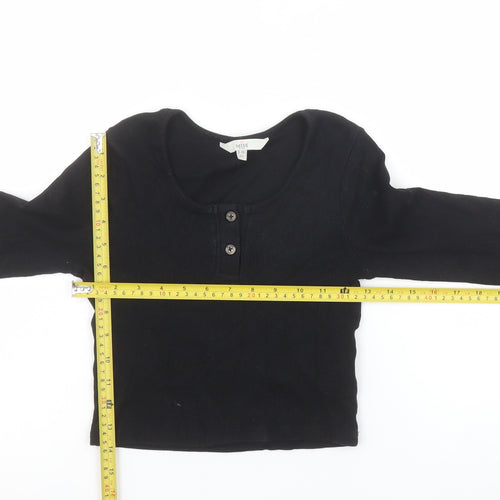 Miss E-Vie Girls Black Long Sleeve Cropped Button T-Shirt 9-10 Years