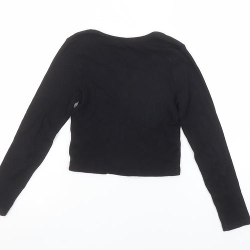 Miss E-Vie Girls Black Long Sleeve Cropped Button T-Shirt 9-10 Years