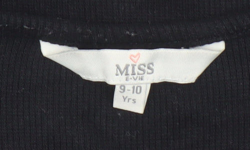 Miss E-Vie Girls Black Long Sleeve Cropped Button T-Shirt 9-10 Years