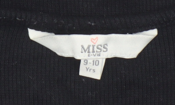 Miss E-Vie Girls Black Long Sleeve Cropped Button T-Shirt 9-10 Years