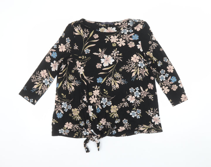Marks and Spencer Womens Black Floral Tunic Blouse Size 10