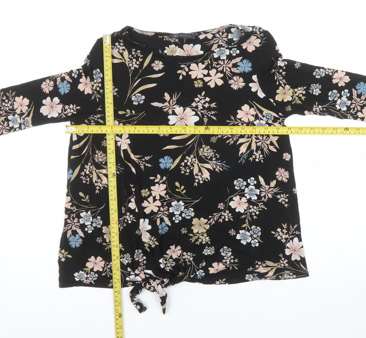 Marks and Spencer Womens Black Floral Tunic Blouse Size 10