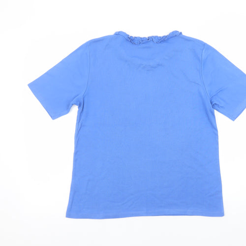 Poppy Womens Blue Ruffle Crew Neck Cotton Short Sleeve T-Shirt UK 16