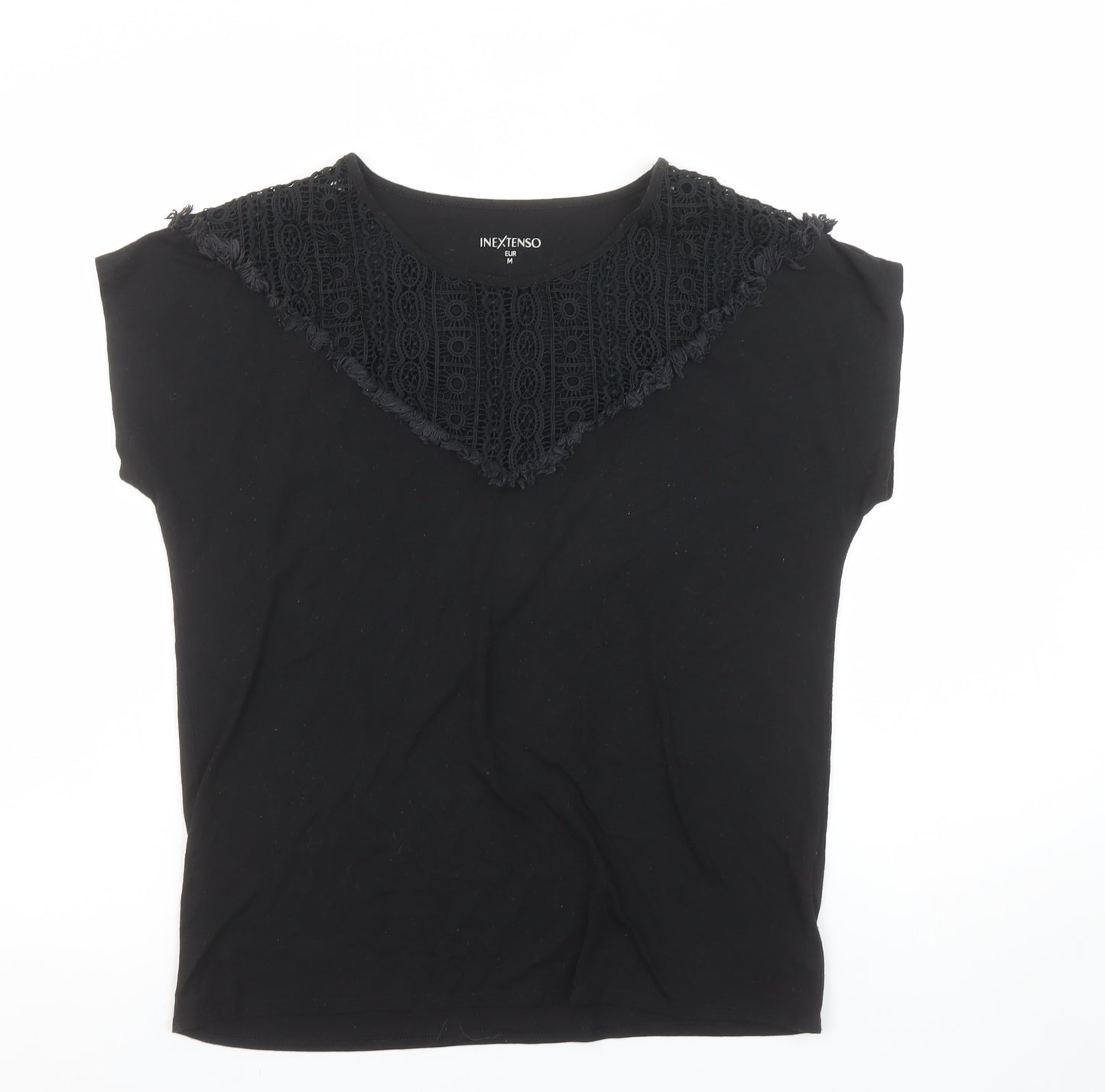 Inextenso Women’s Black Crochet Neck Sleeveless Jersey T-Shirt Size 12