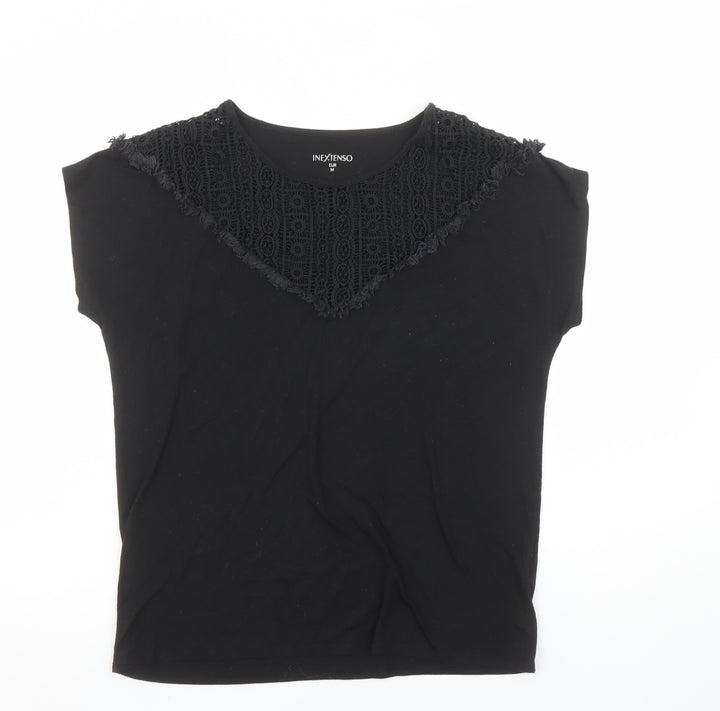Inextenso Women’s Black Crochet Neck Sleeveless Jersey T-Shirt Size 12